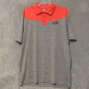 Oklahoma State Cowboys Polo Shirt Mens L Short Sleeve Gray Orange